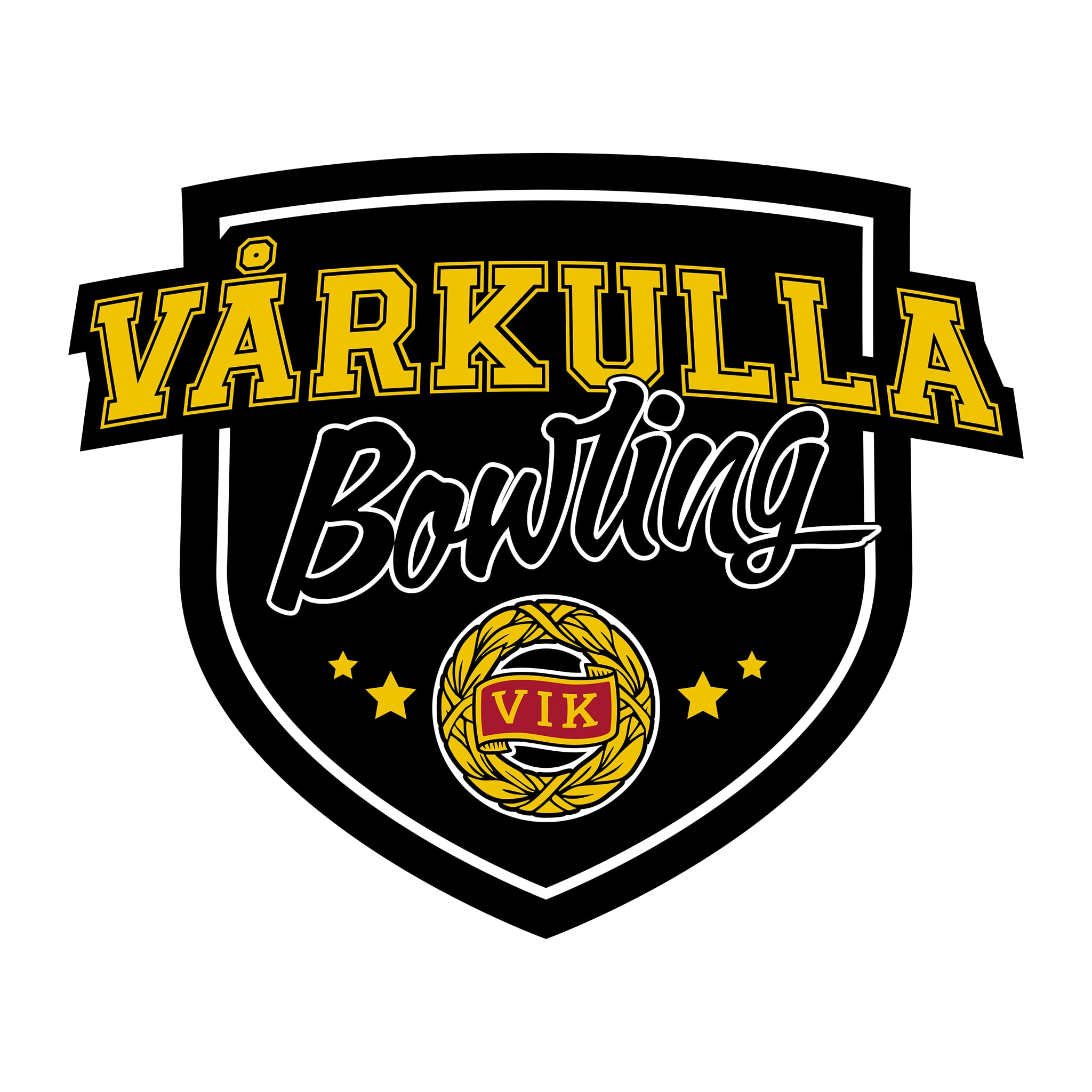 Vårkulla Bowling: klubbmärke i svart och gult.